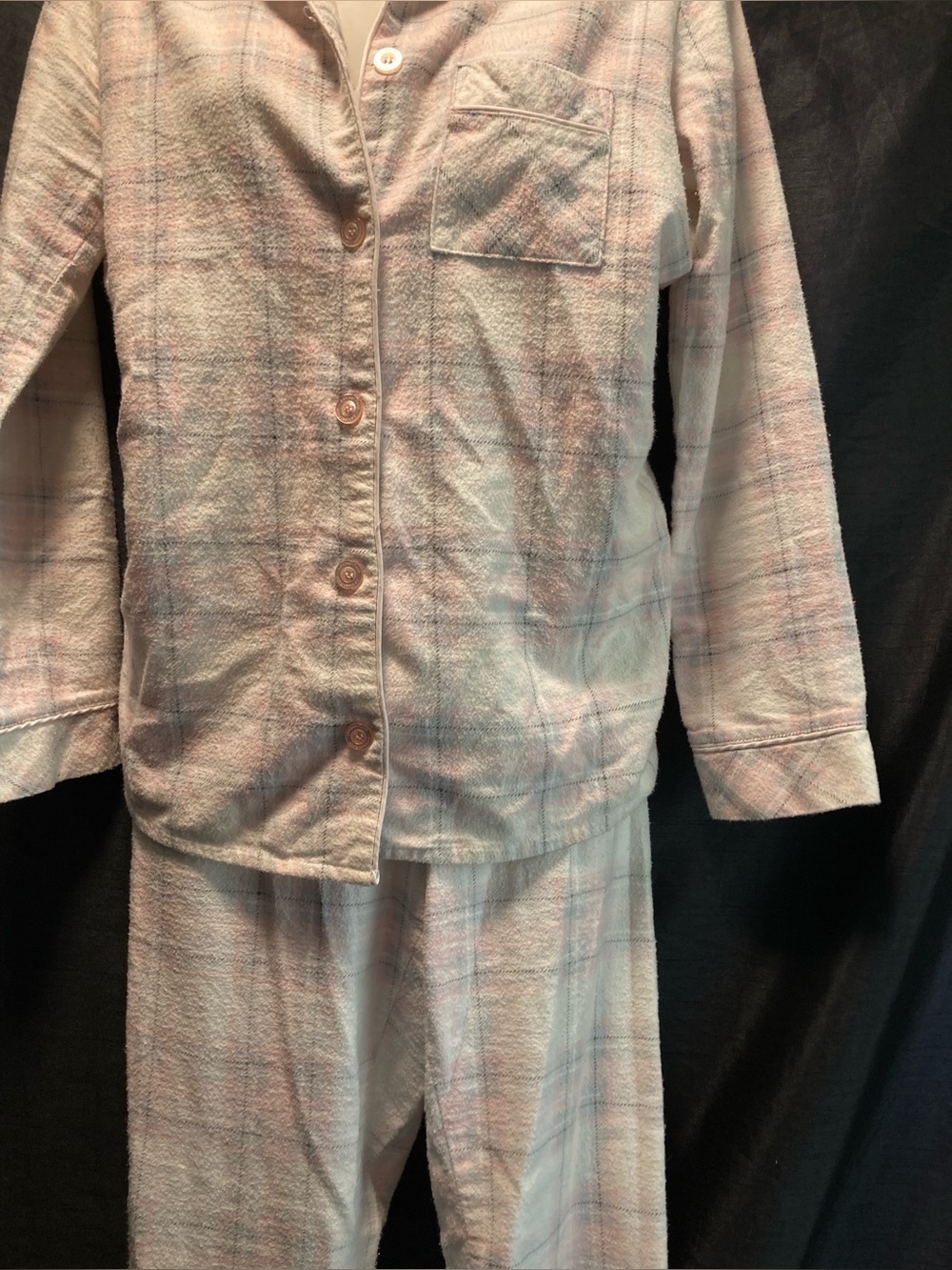 La Vie en Rose Pink Plaid Flannel Pajama Set Button Up Pants XS